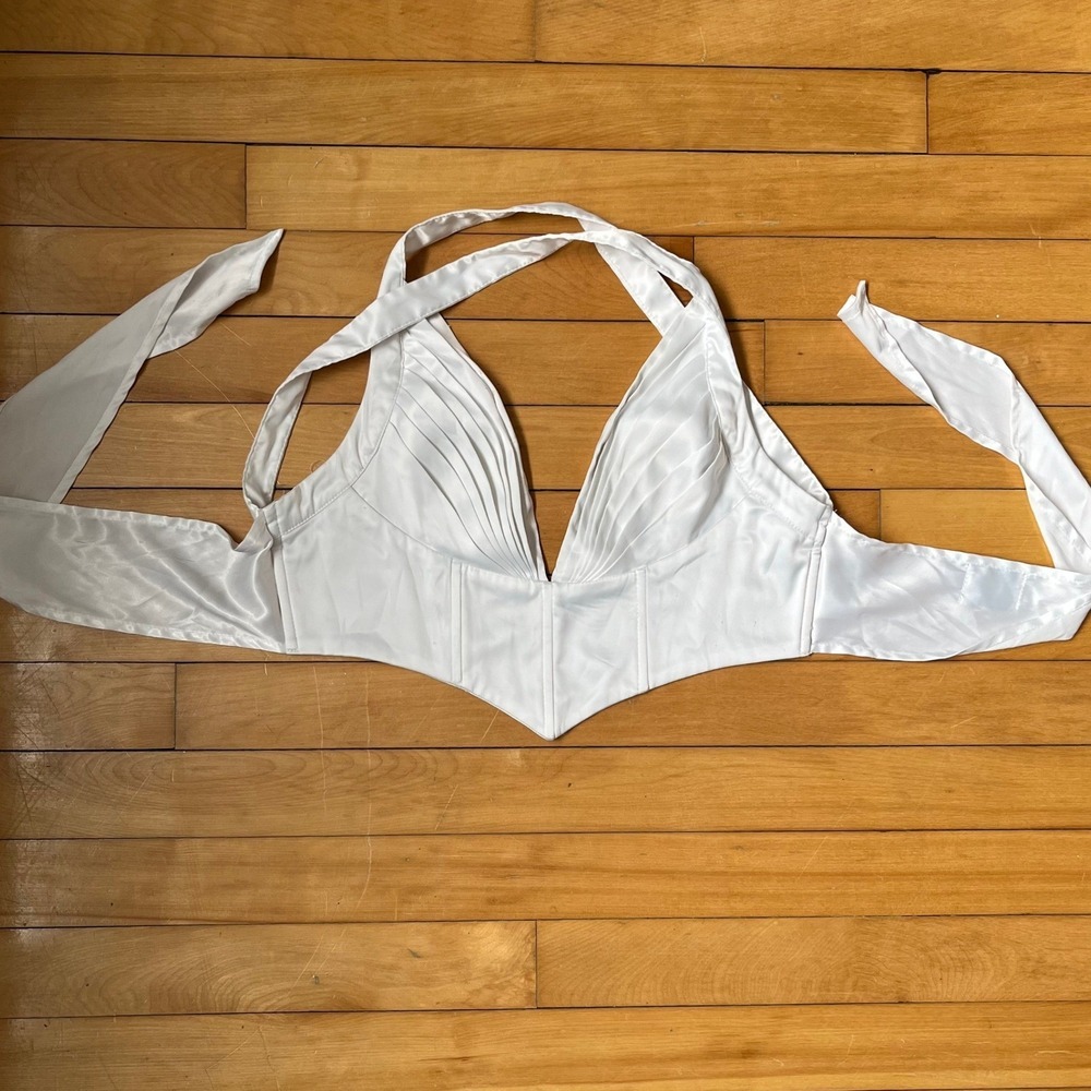 Princess Polly White Satin Pleated Halter Corset Crop Top Size 6 AU/UK 10